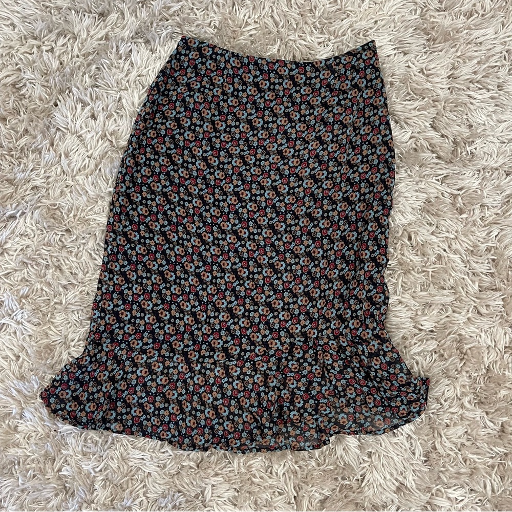 Harold's Black Midi Skirt with Red and Blue Floral Print | Vintage